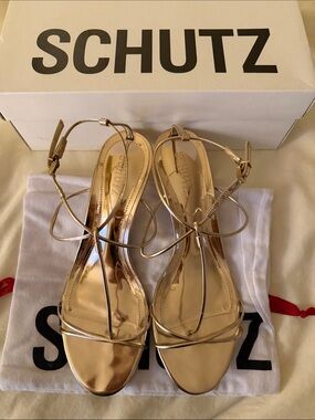 SCHUTZ Metallic Gold Strappy Sandals